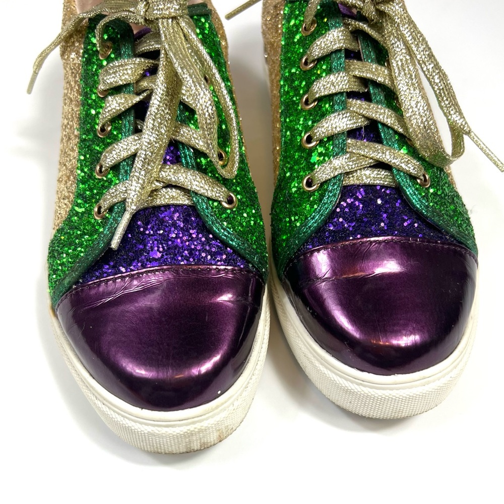 Mardis Gras Glitter Lace-Up Sneakers in Green, Purple & Gold - Picture 2 of 10